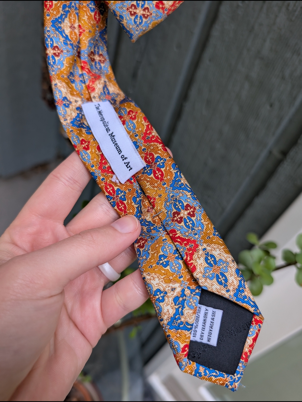 Multi-Color Patterned Men's Tie (Orange, Brown, Blue) - Picture 3 of 7